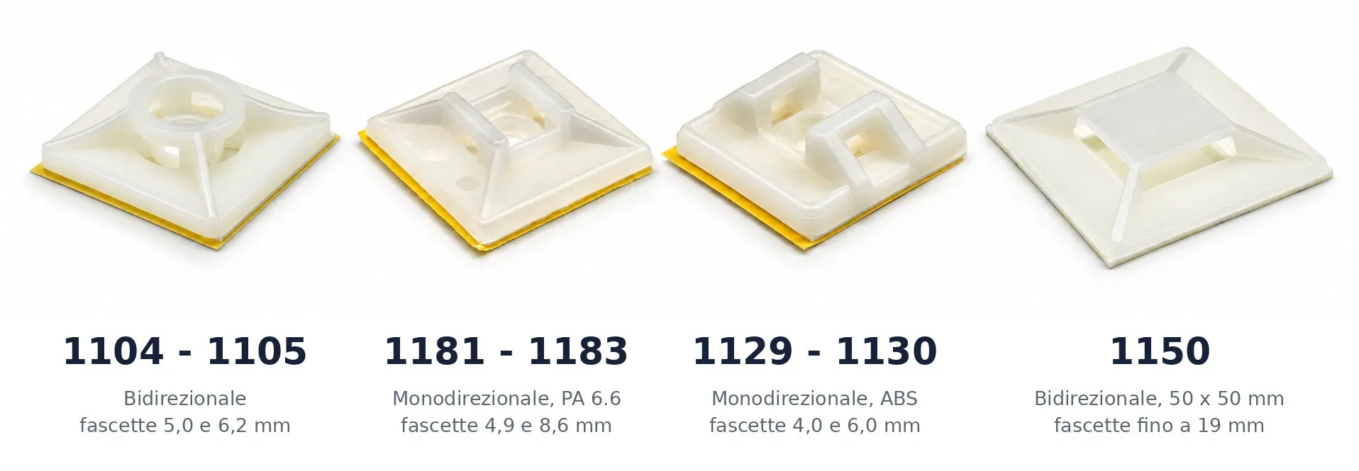 Basette adesive AGSPLAST: codici 1104, 1105, 1181, 1183, 1129, 1130 e 1150 a confronto